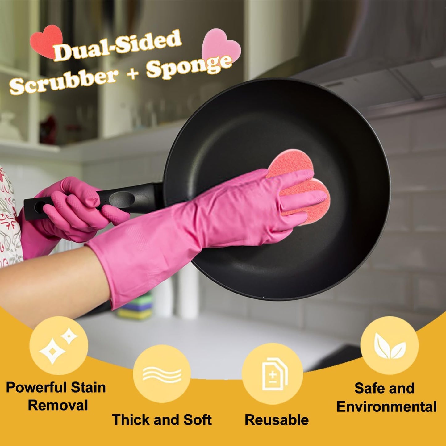 Esponja exfoliante corazón doble cara para cocina y hogar 6 pzas