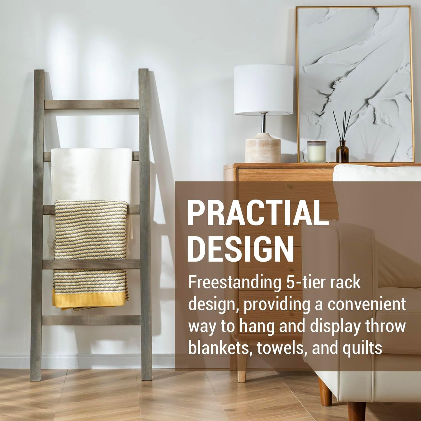 Escalera madera 54" toallero pared 5 niveles gris