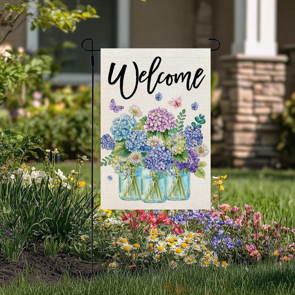 Bandera primavera jardín 12x18pulg arpillera decoración patio