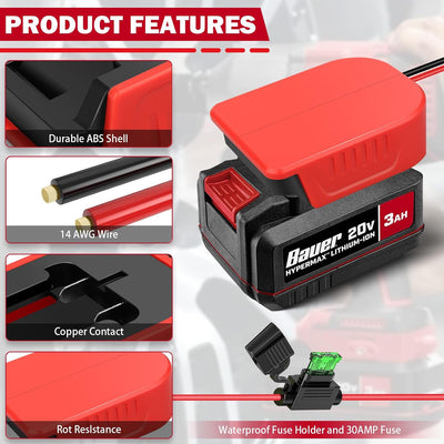 2 Adaptadores Batería 20V Conector 14 Fusible 30A Botón