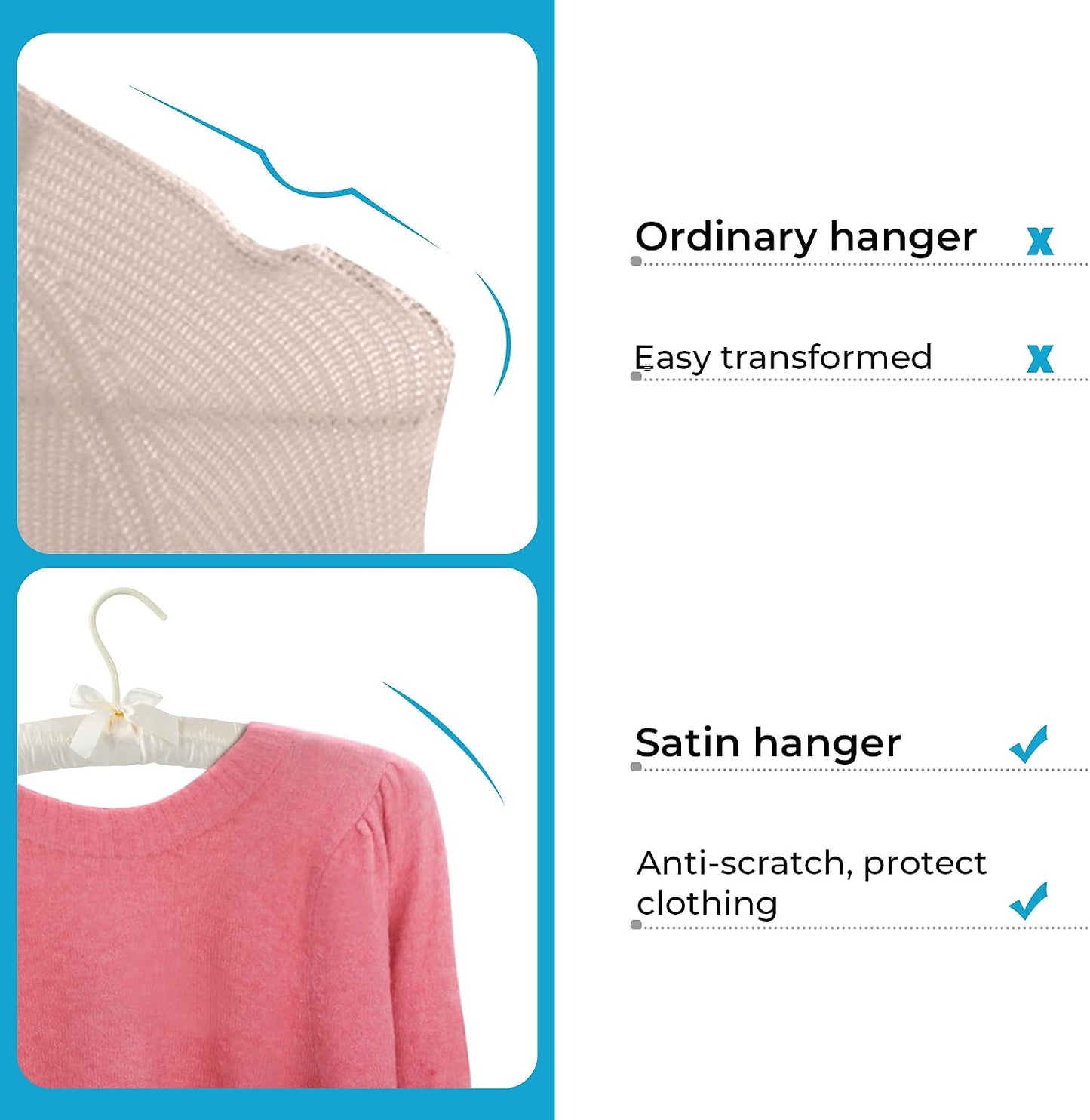 Percha acolchada 17" cubierta satén para ropa mujer