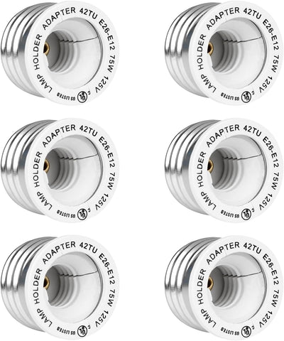6 Pzas Adaptador E26 a E12 Enchufe Luz E27 a E12 75W
