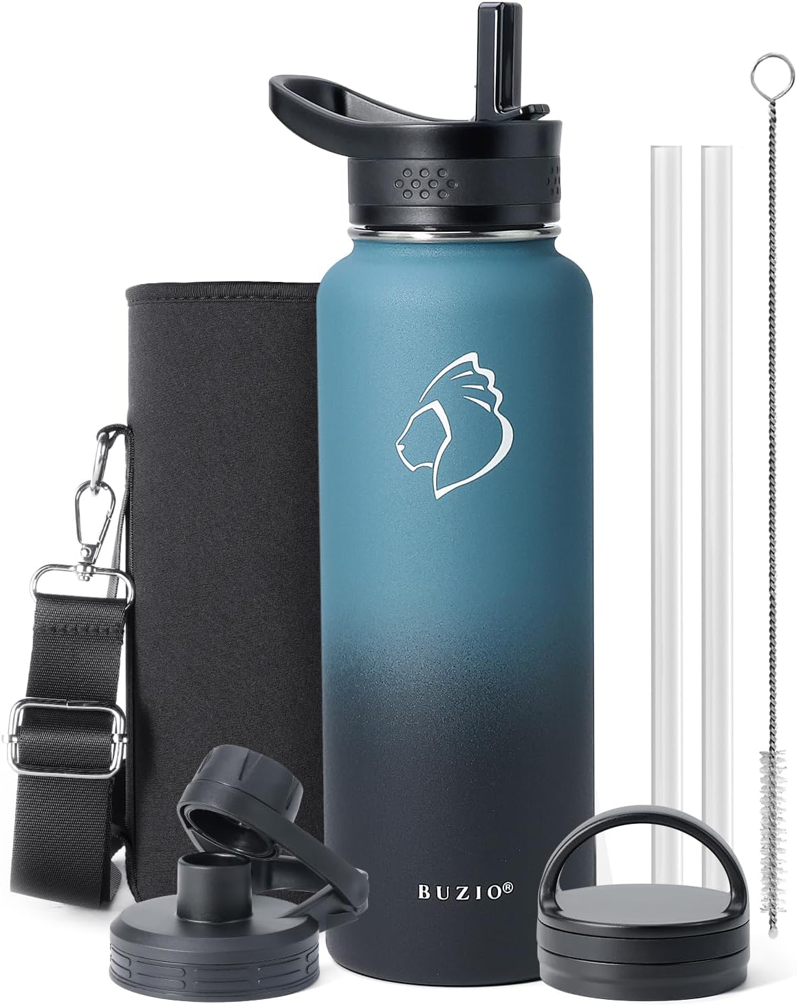 Botella agua acero inox doble vacío 1.2l con popote y bolsa