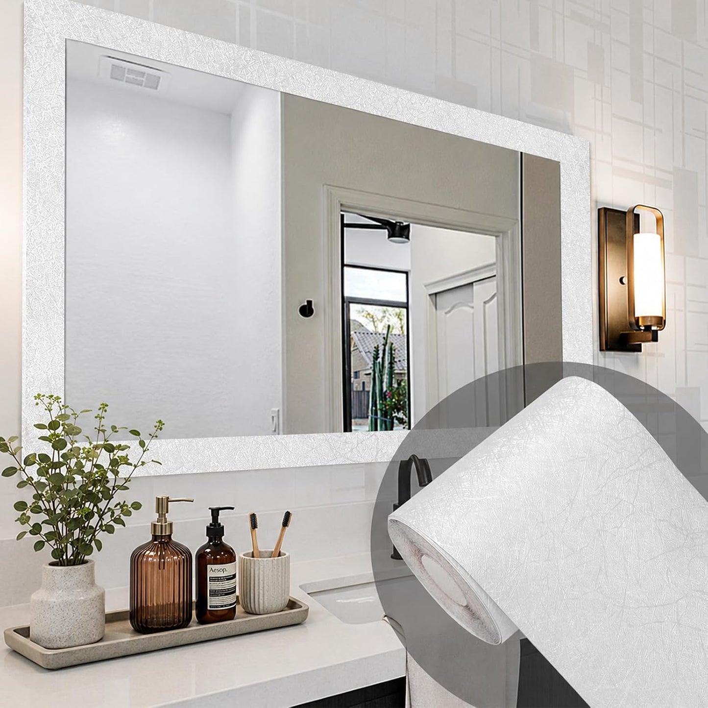 Cinta espejo seda blanca autoadhesiva impermeable para baño