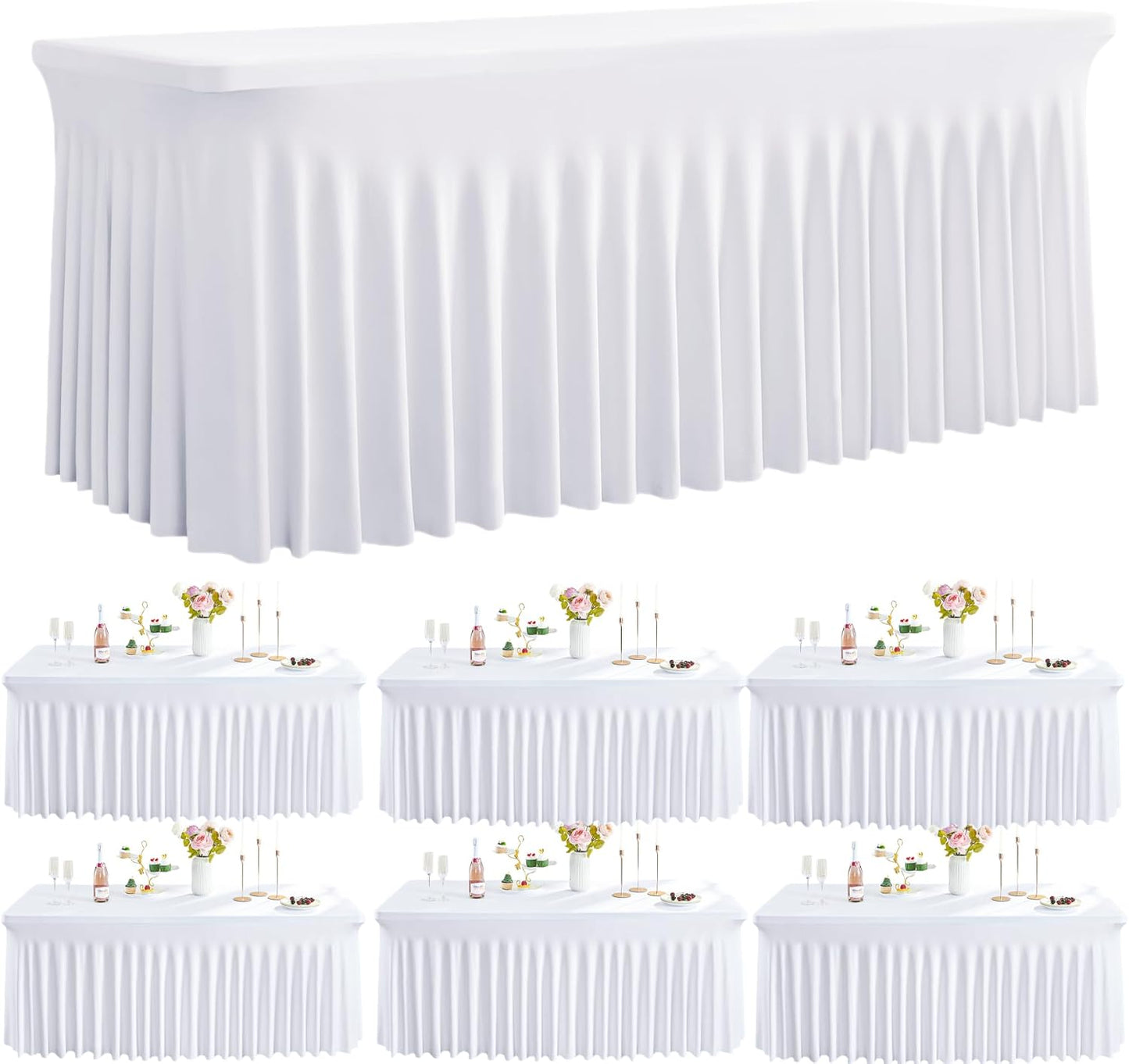 6 Manteles Elastano Blanco Mesa Rectangular 6ft Ajustables