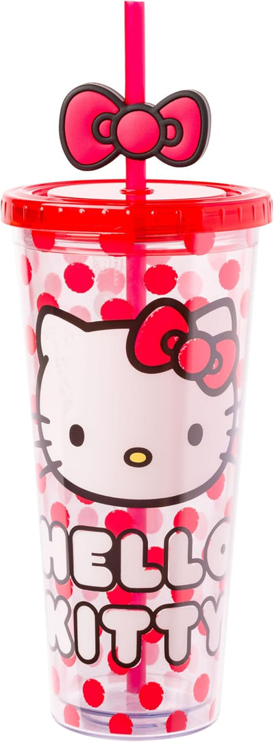 Taza fría plástico con tapa Hello Kitty lunares rojos 24oz