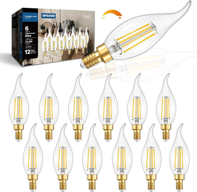 12 Pzas Bombillas LED Regulables 60W Candelabro Blanco Día