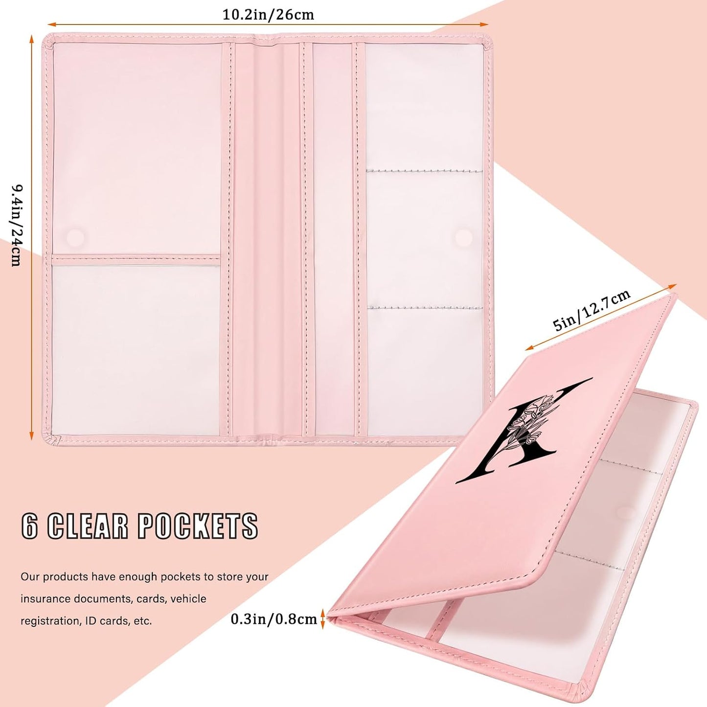 Soporte documentos auto con cierre color rosa funda cartera
