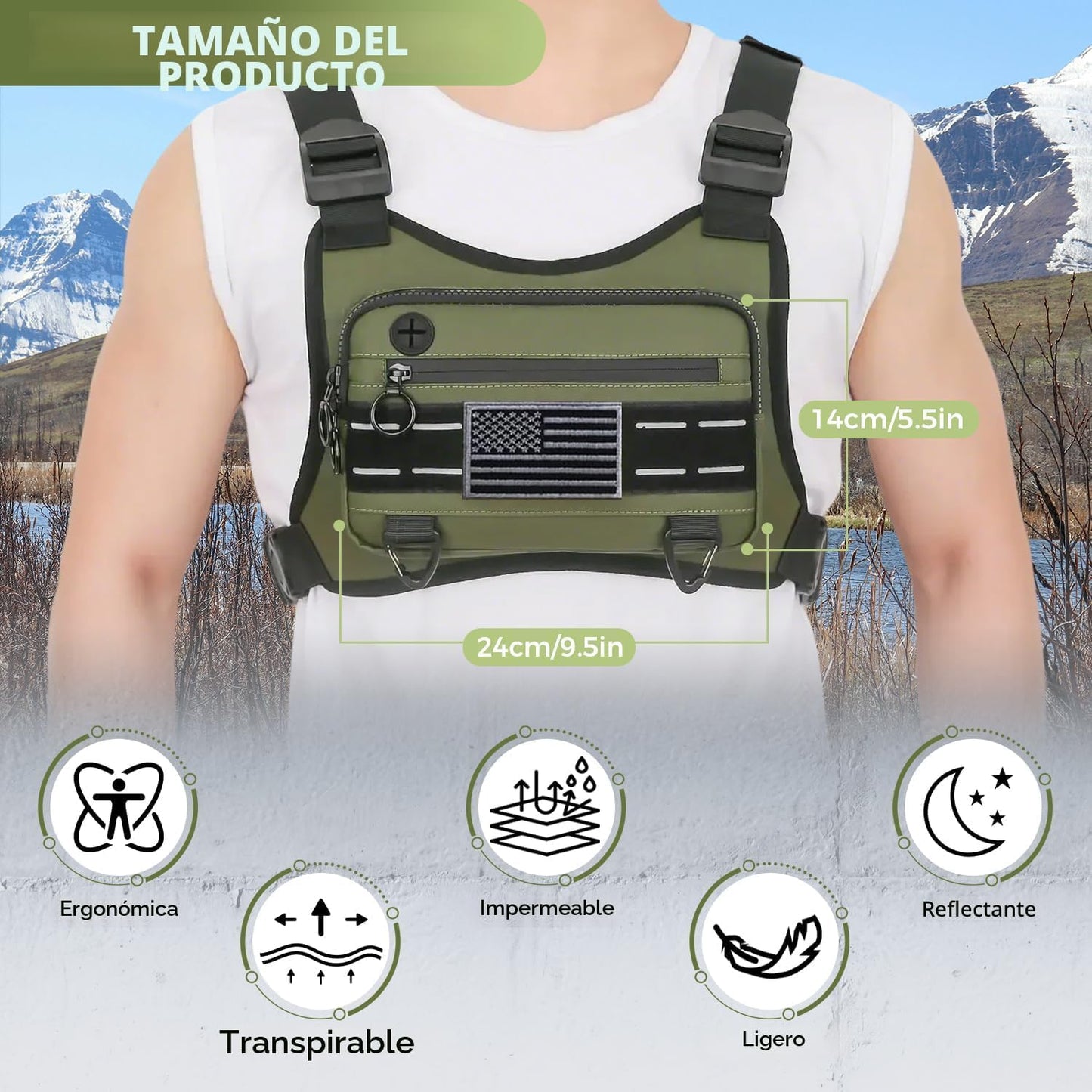 Bolsa pecho deportiva resistente agua con soporte teléfono