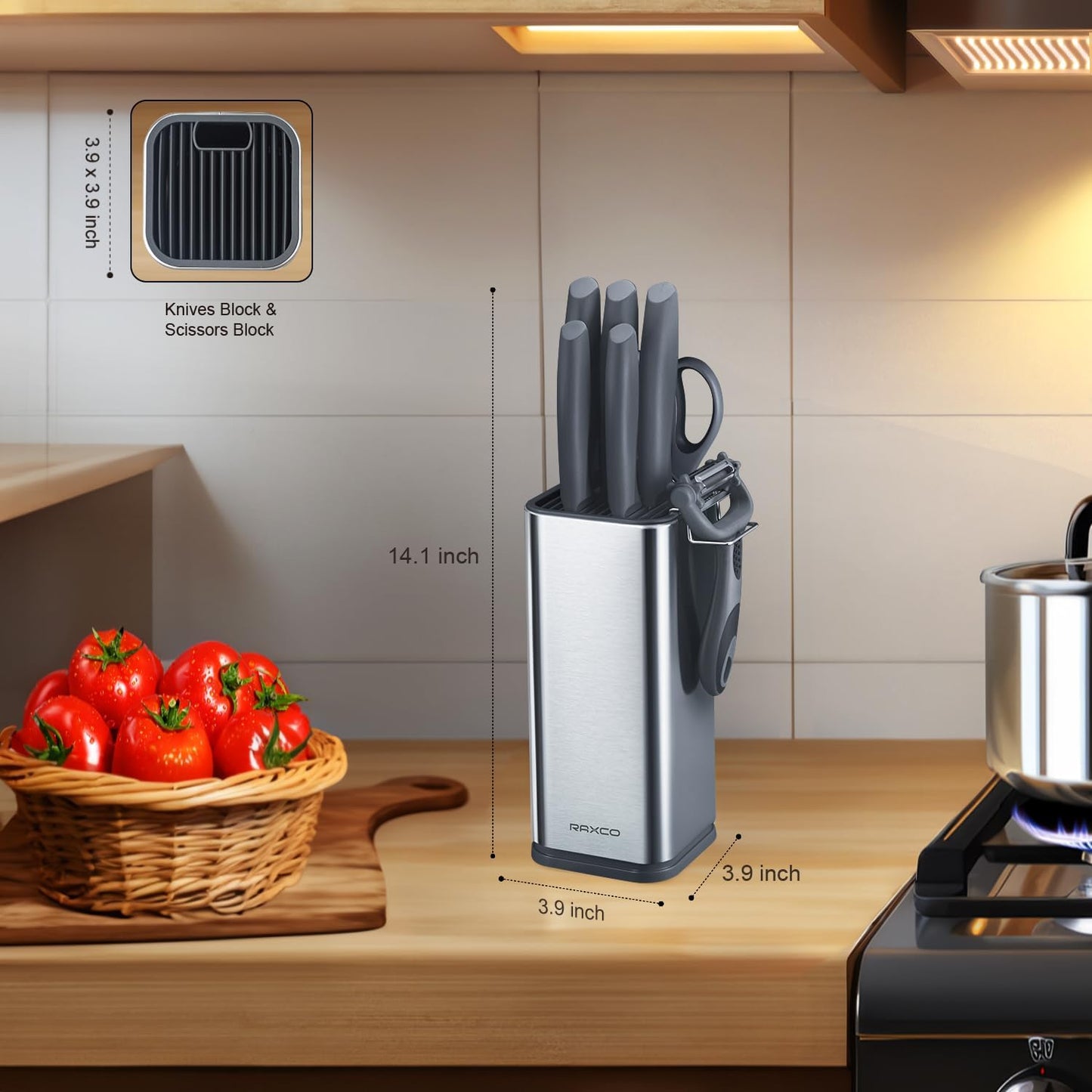Set 10 Cuchillos Acero Inox con Bloque Gris Espacio Compacto