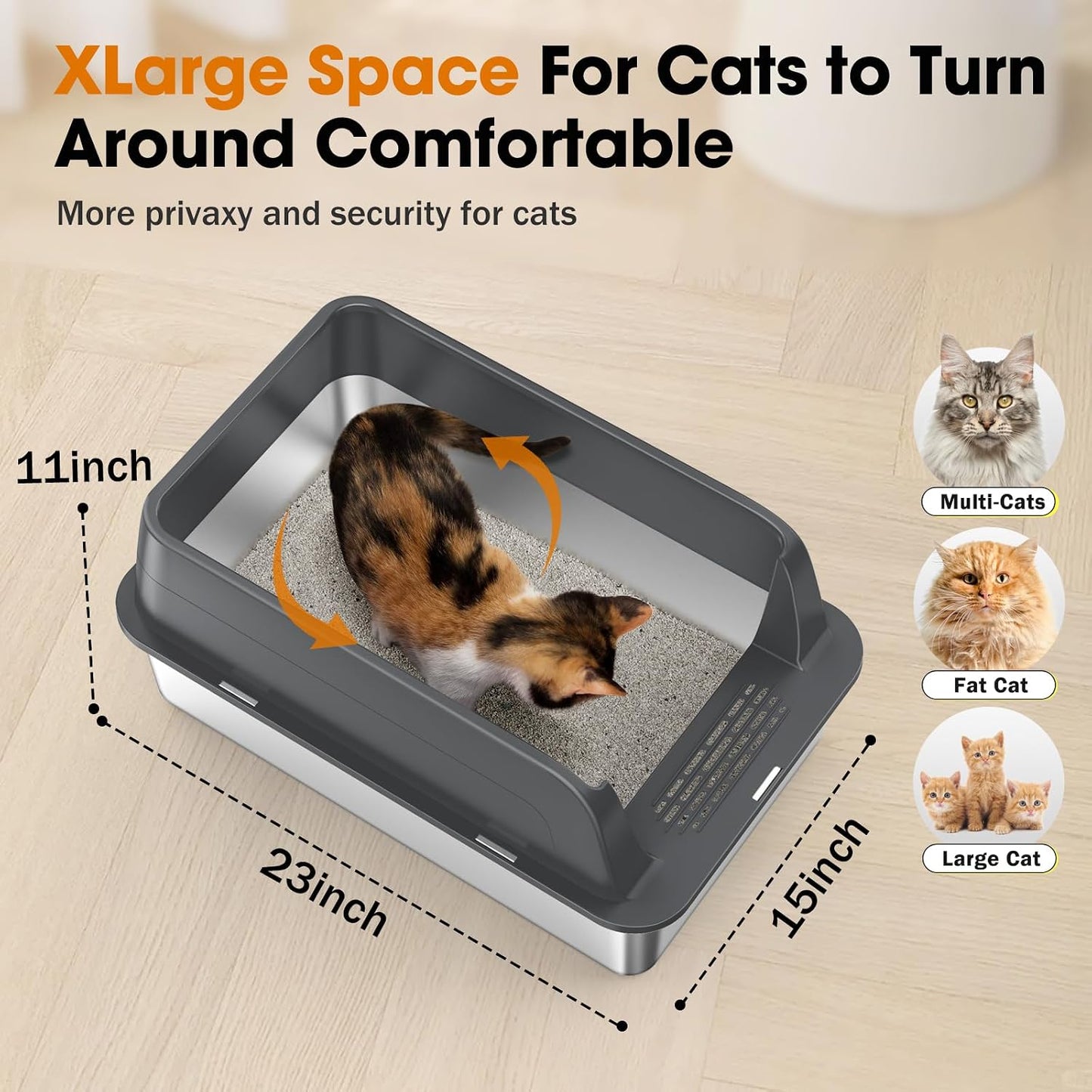 2 Cajas Arena Acero Inox XL para Gatos con Tapa Antifugas