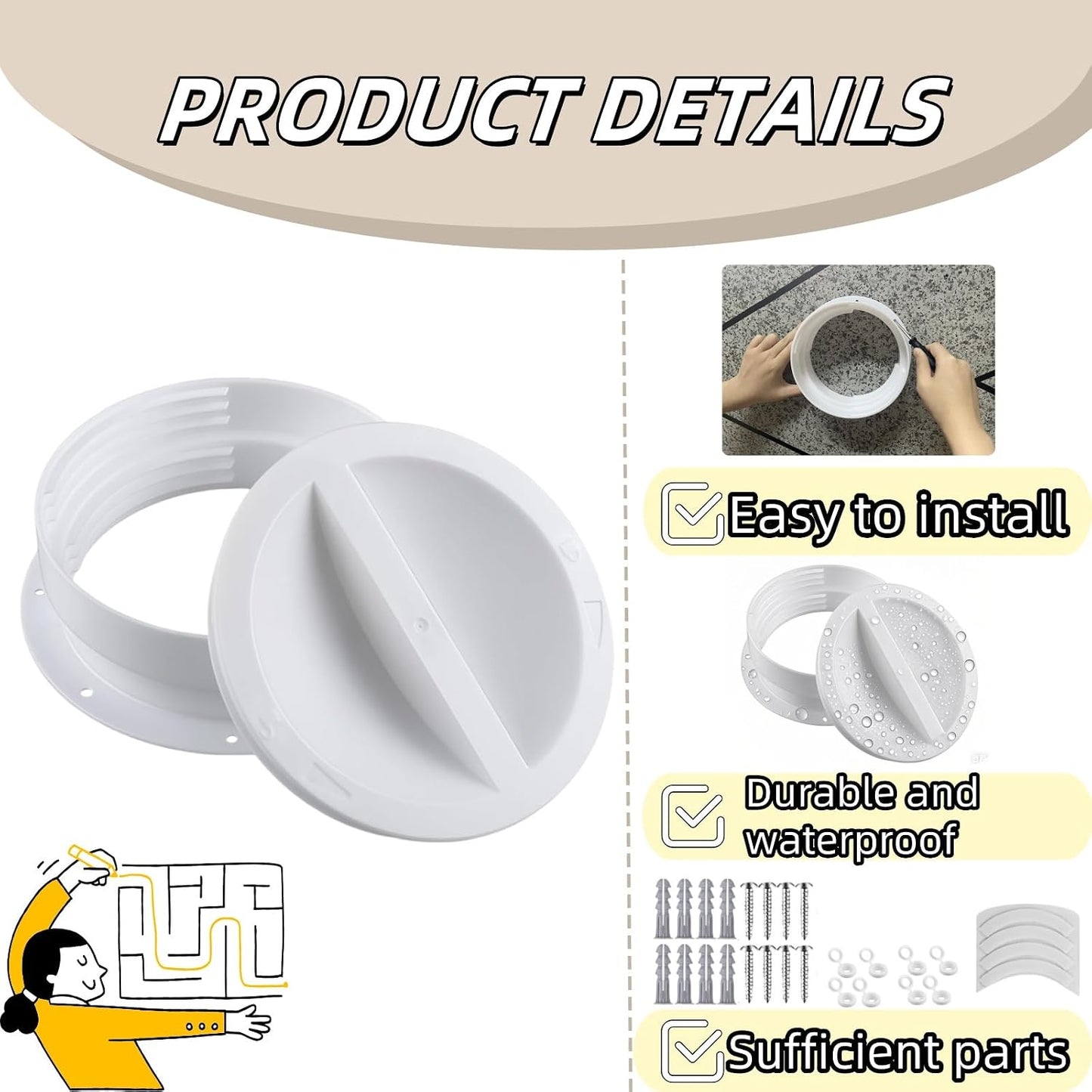 Conectores pared doble ventilador 6-6.5pulg blanco