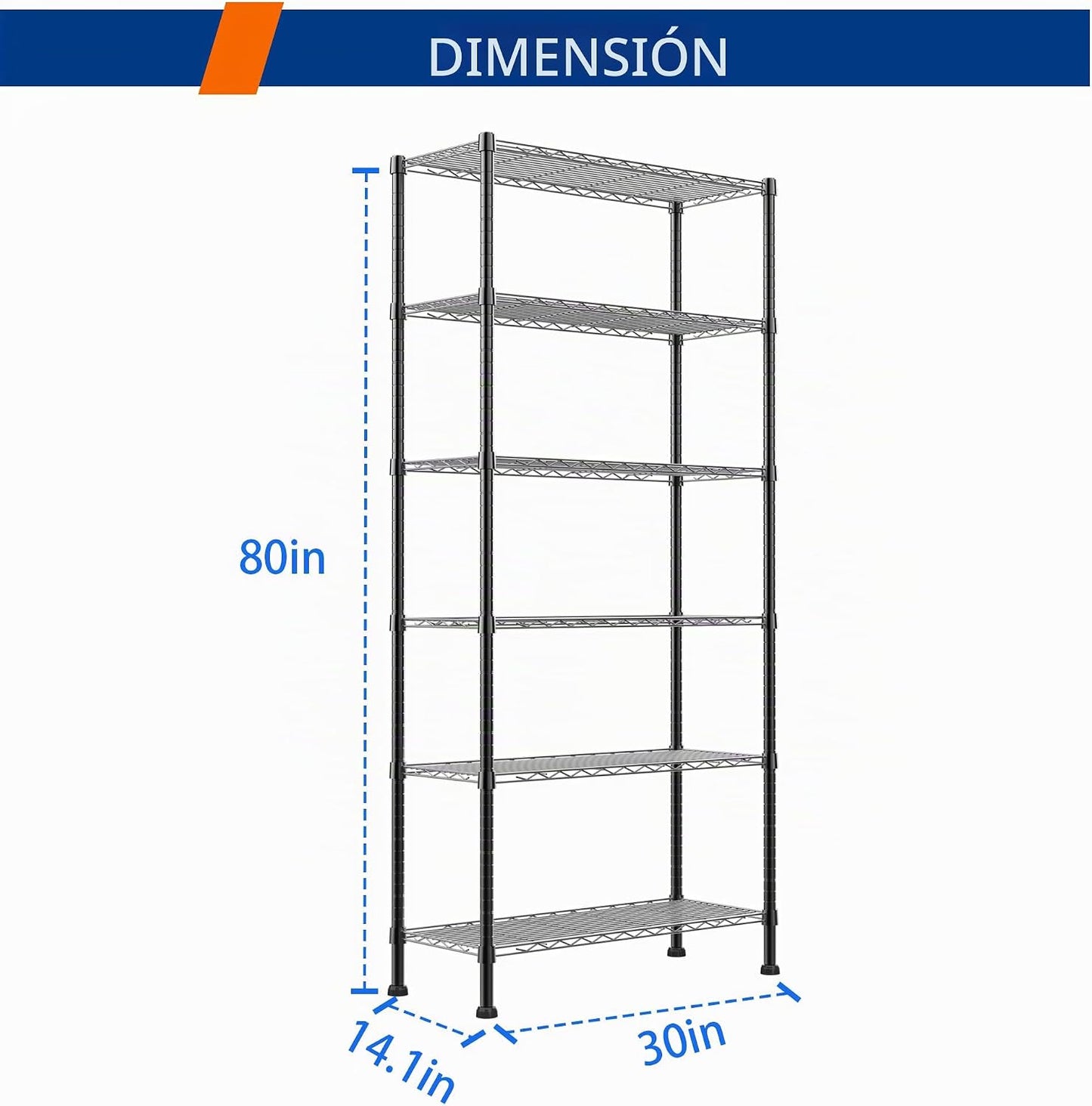 Estantería metal alambre ajustable 14x30x80" negro