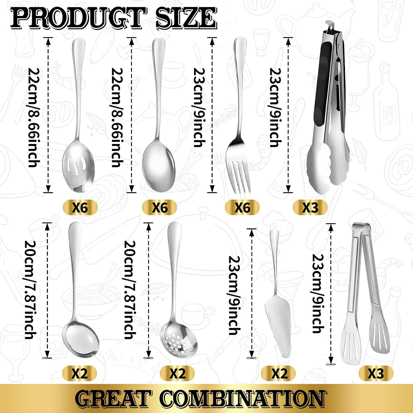 Set 30 Utensilios Acero Inox para Servir Color Plateado