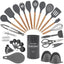 Set 38 Pzas Utensilios Silicón Antiadherente Madera Gris