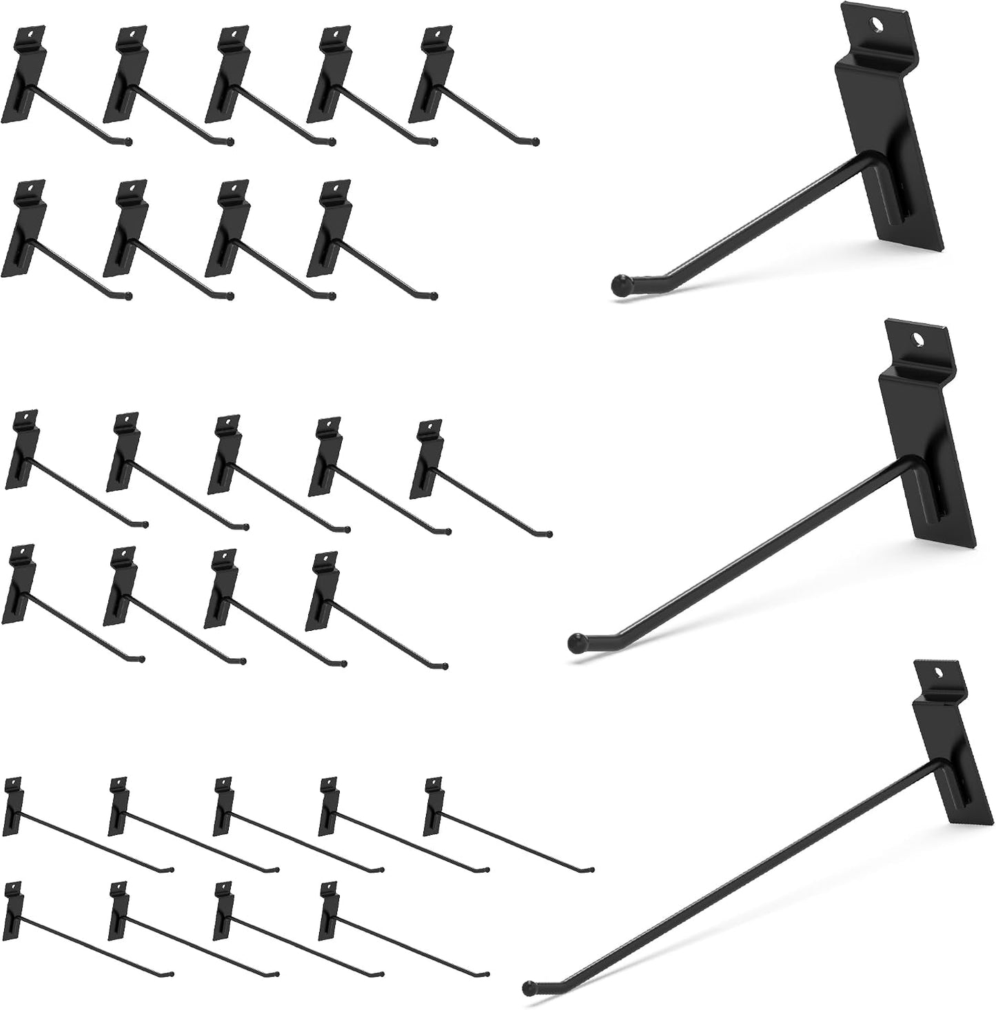 Ganchos pared listones 10.2-20.3cm 30pzas negro metal