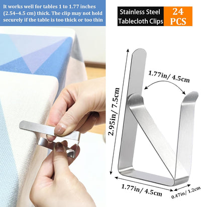 24 Clips Acero Inox para Manteles Mesa Picnic Camping Boda