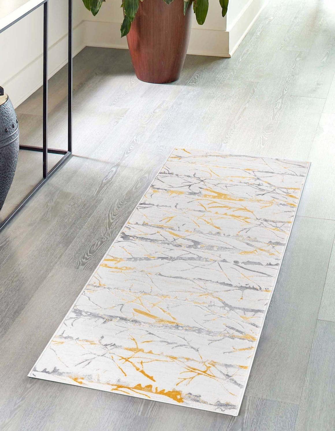 Alfombra área Anne 2x6ft1pulg amarillo gris/marfil