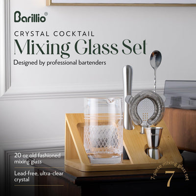Vaso mezclador cristal 20oz soporte bambú herramientas barra
