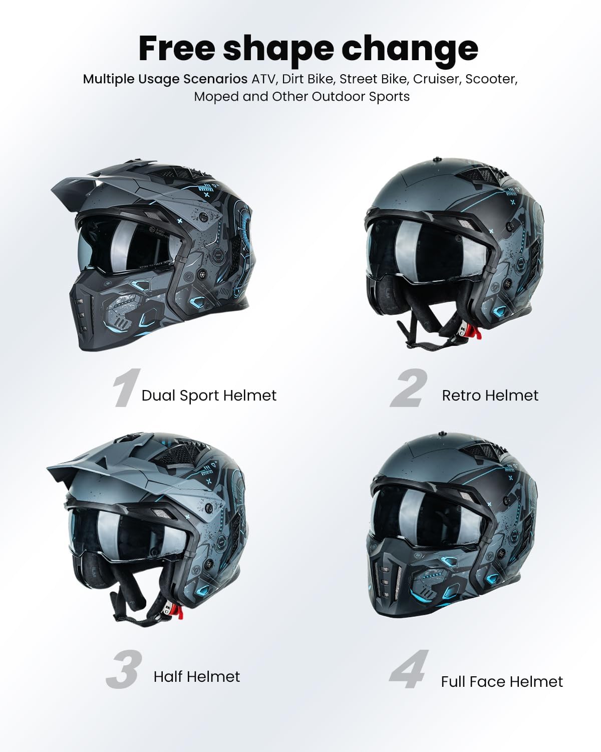 Casco medio cara abierta retro para motociclista Meca Azul