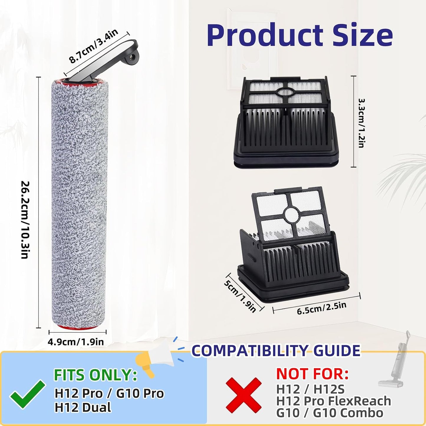 Kit repuesto Dreame H12 Pro 3 filtros y rodillos