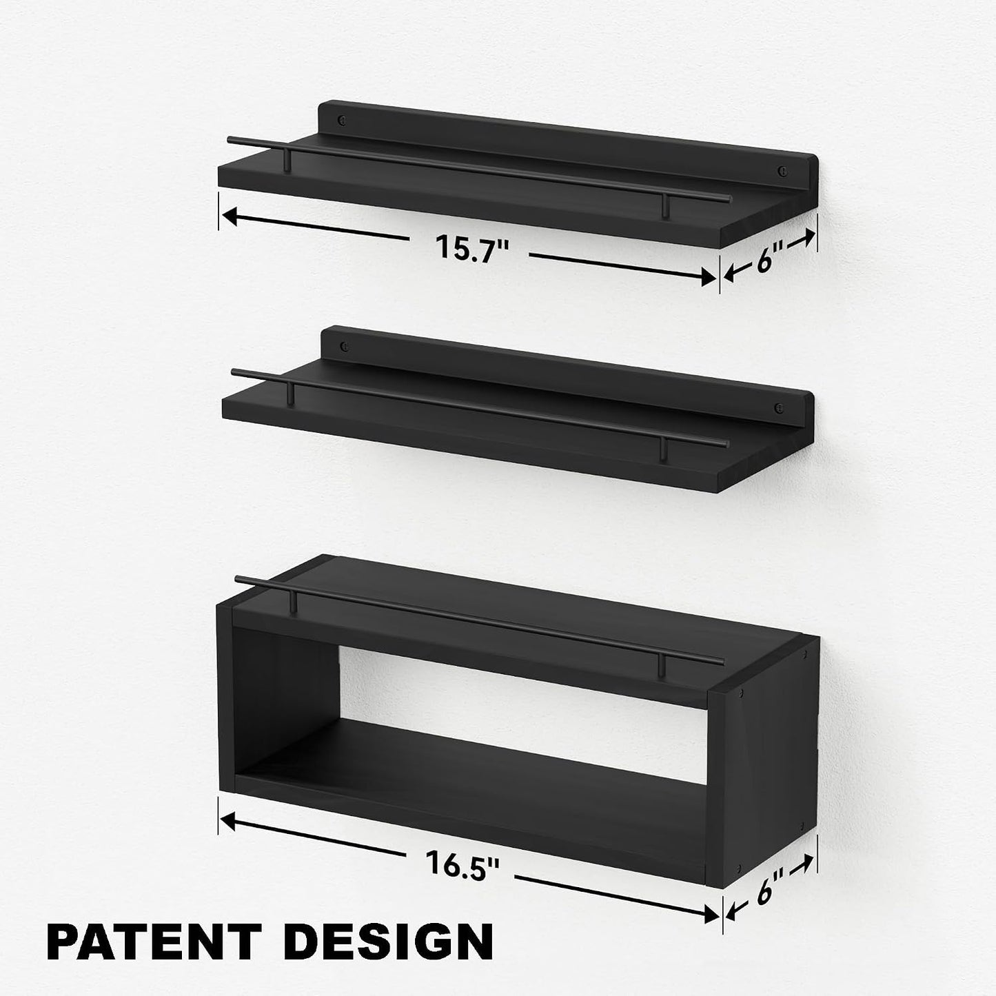 Estantes flotantes para baño con riel metal y cubo