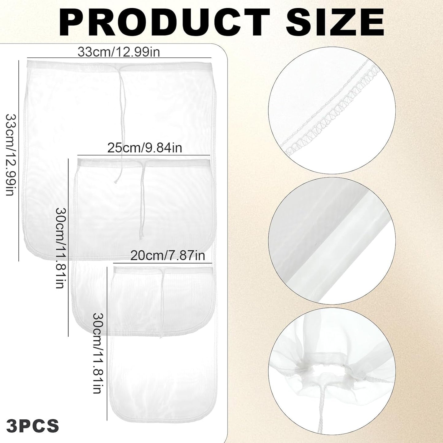 3 Pzas Bolsas Leche Nuez Reutilizables 80 Mallas Nylon Con Cordón