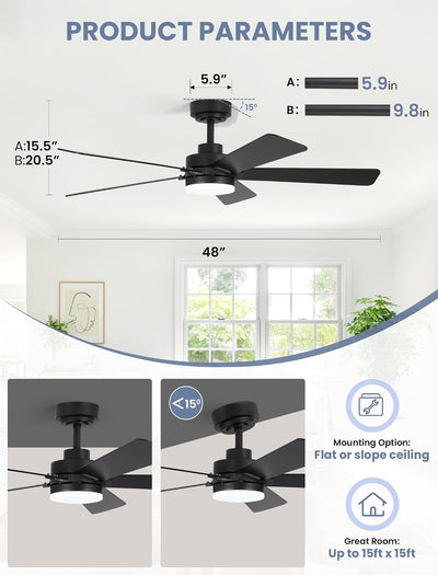 Ventilador techo 48pulg luces control remoto motor CC LED regulable