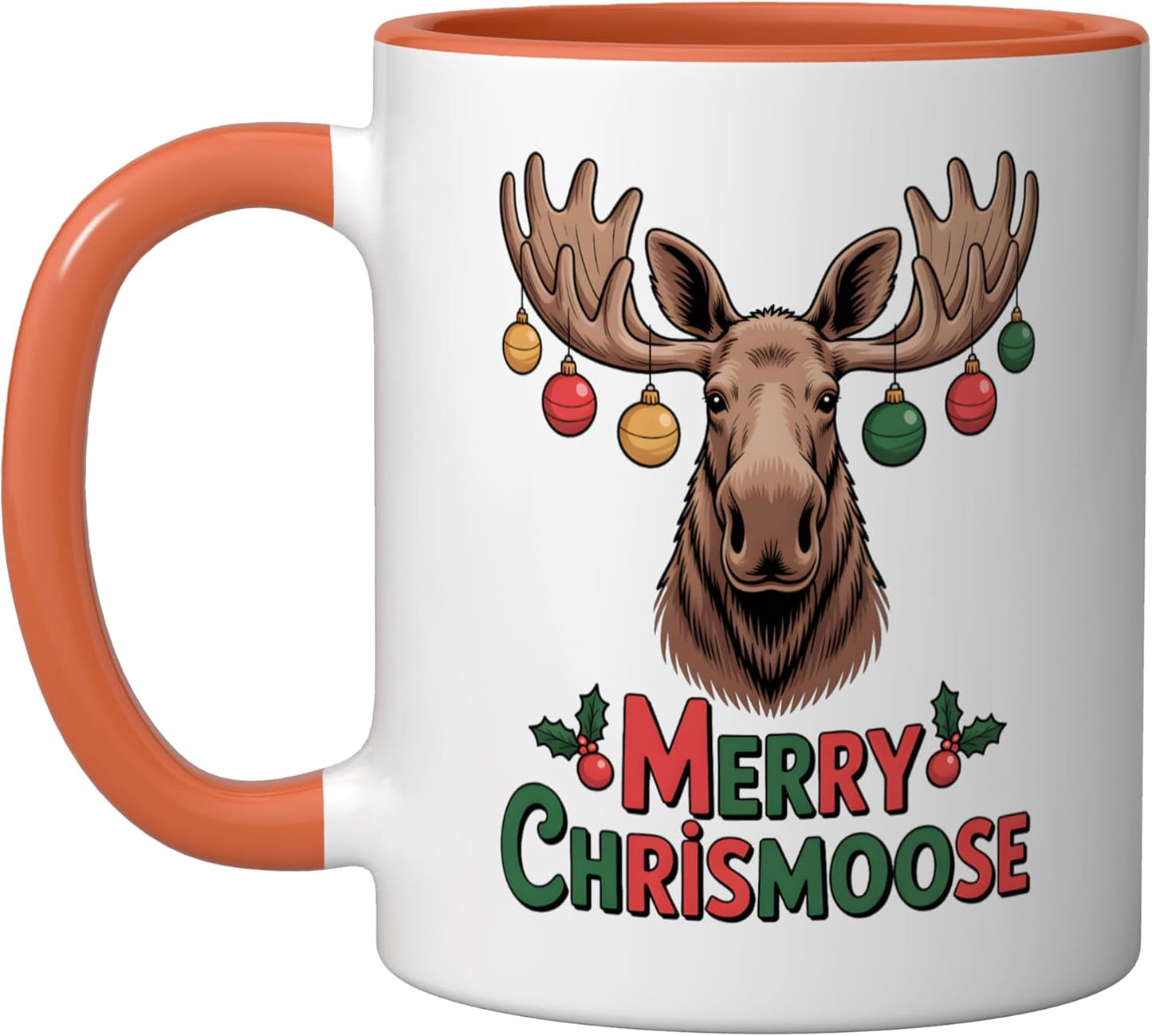 Taza Cerámica Navidad Con Cabeza de Alce Naranja/Blanco