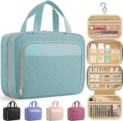 Neceser viaje impermeable con gancho múltiples bolsillos color azul