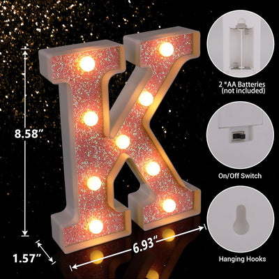 Luces LED Letras Rosa con Brillantina para Fiesta Boda Nocturno