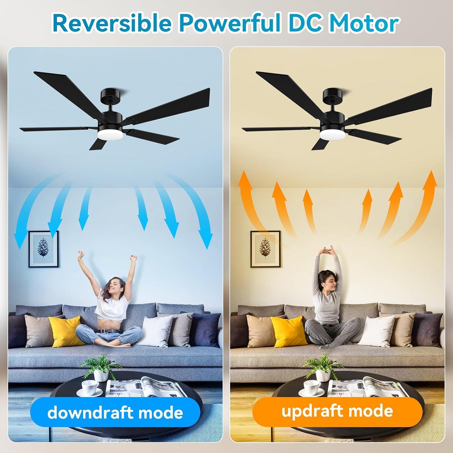 Ventilador techo 52" con luz 22W control remoto motor CC