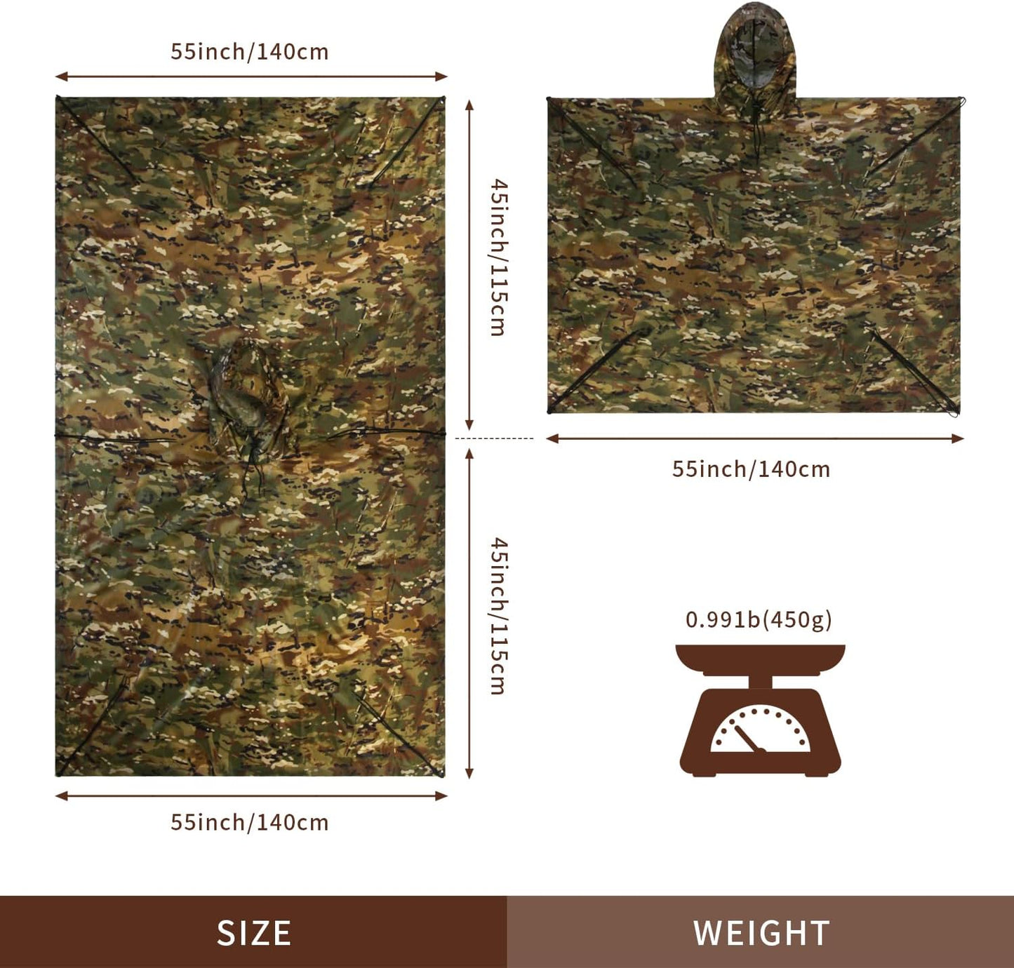 Poncho militar Rip-Stop camuflaje impermeable