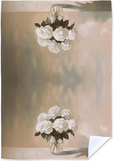 Toallas de cocina vintage con hortensias blancas Cottagecore