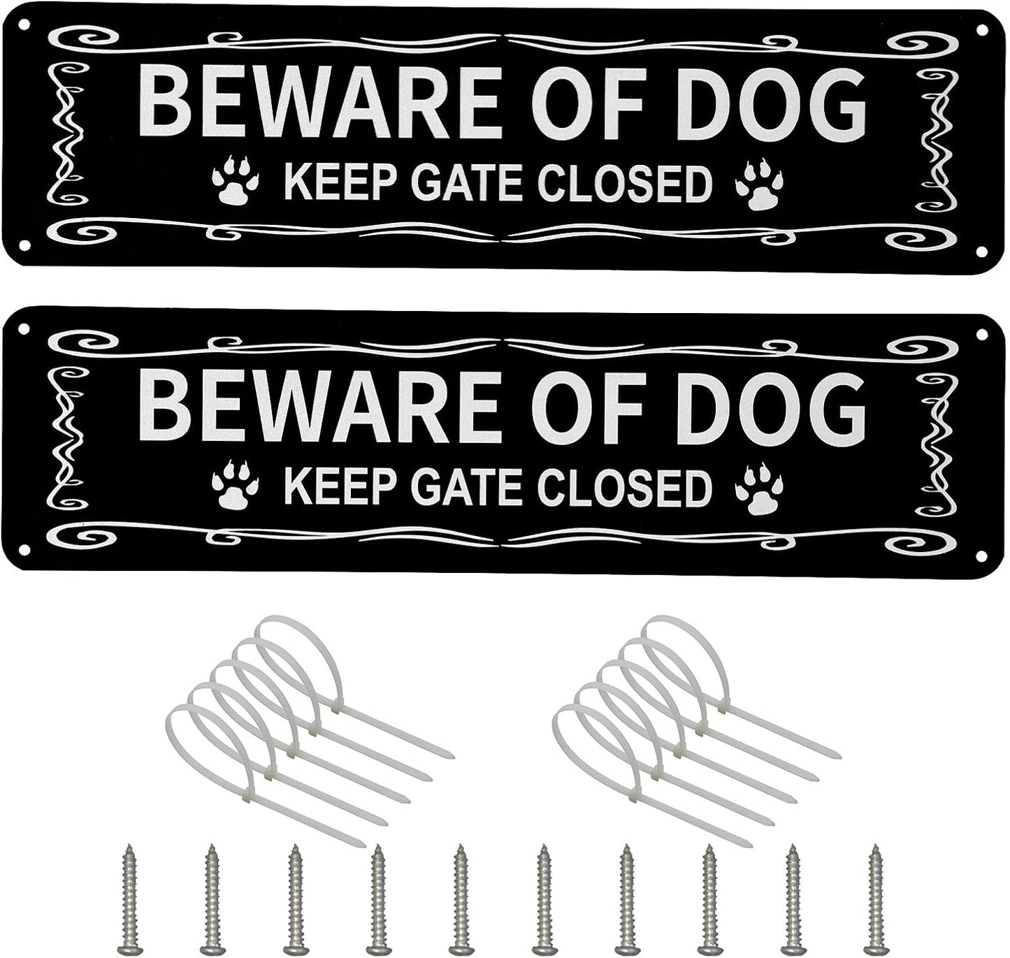 2 Letreros Aluminio Reflectante 12x3pulg Beware of Dog Negro