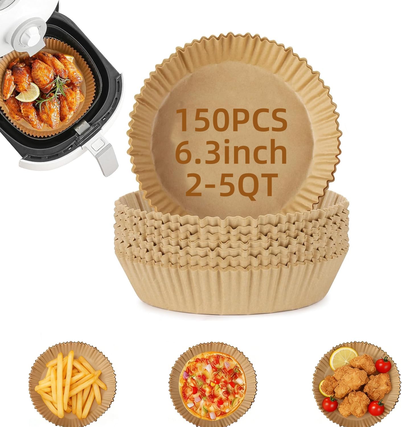 150 Forros Freidora Aire Pergamino 8pulg Antiadherente 5-8qt