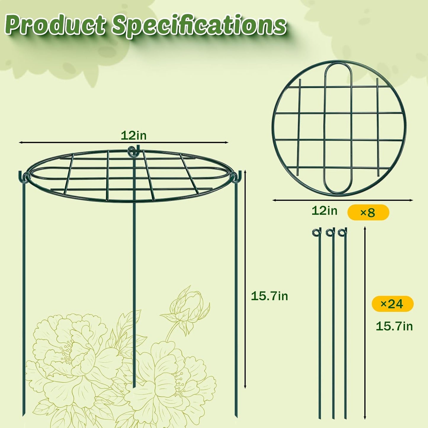 8 Jaulas Peonía 12x15.7pulg Soportes Metal para Plantas
