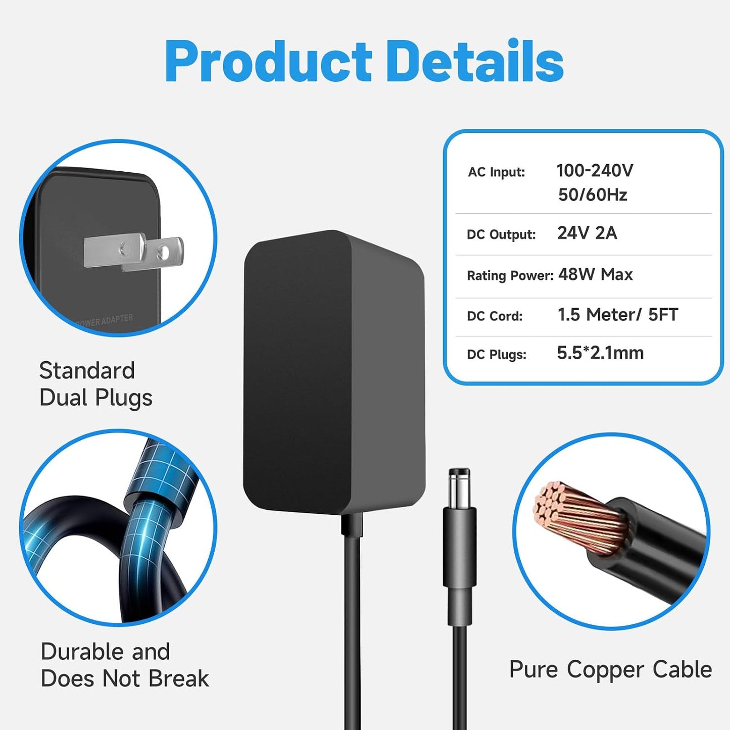 Adaptador 24V CC 100-240V CA para tiras LED cámara CCTV