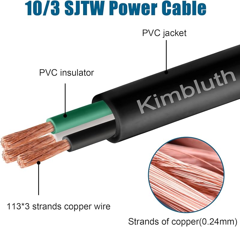 Cable extensión eléctrico 10/3 cobre puro 100 ft exteriores