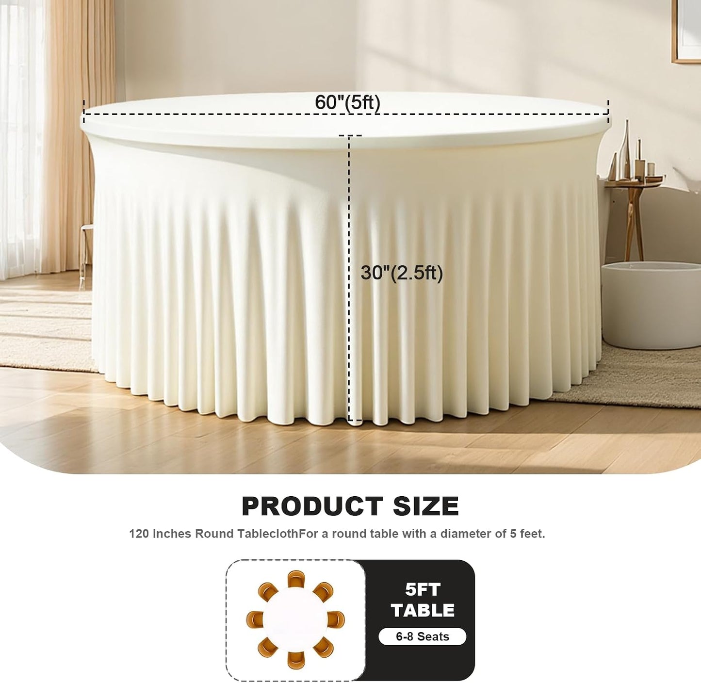 4 Pzas Manta Redonda 5ft Elástica para Mesa Banquete