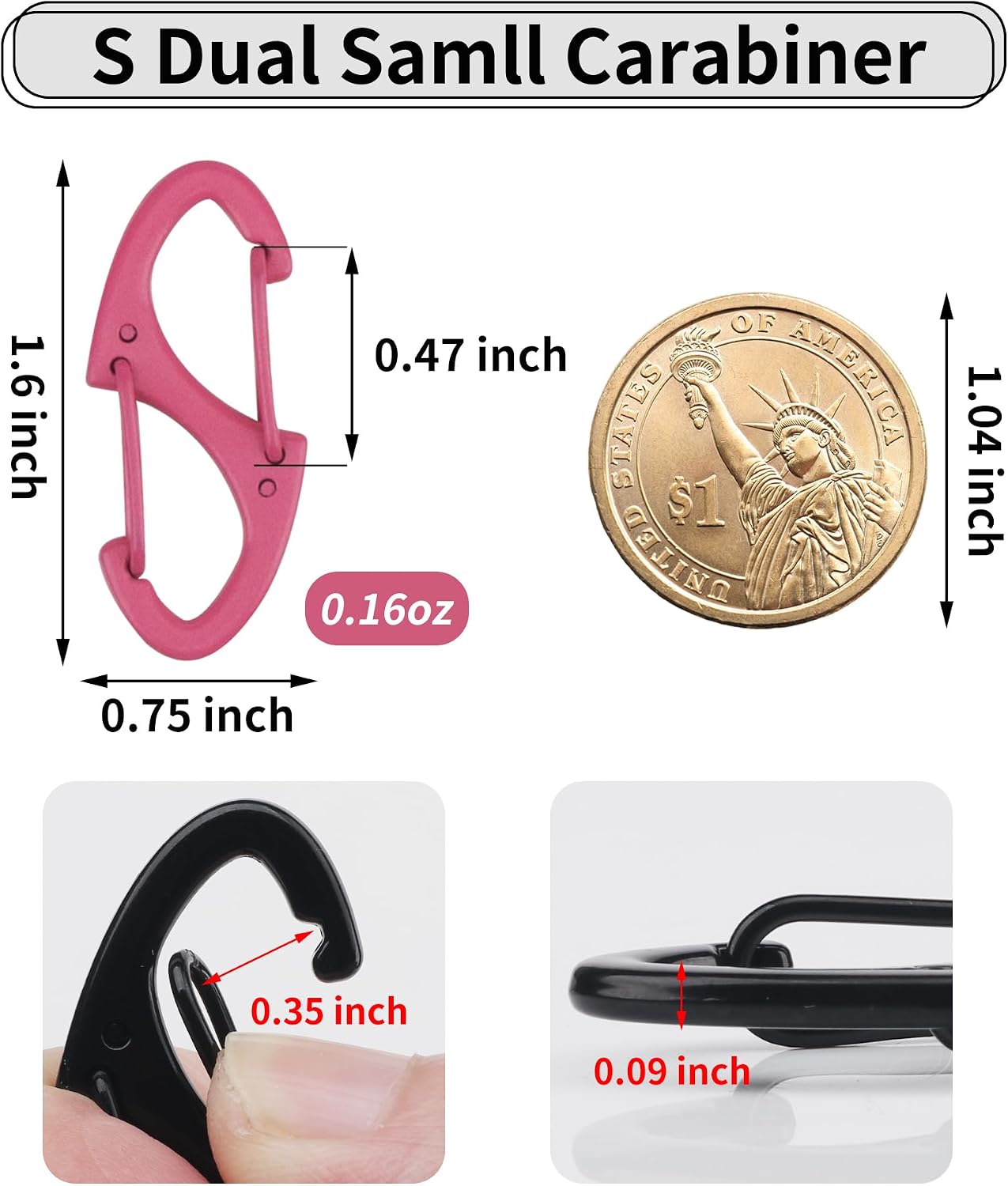 20 Pzas Mosquetones Mini S Doble Cara para Llavero Broche