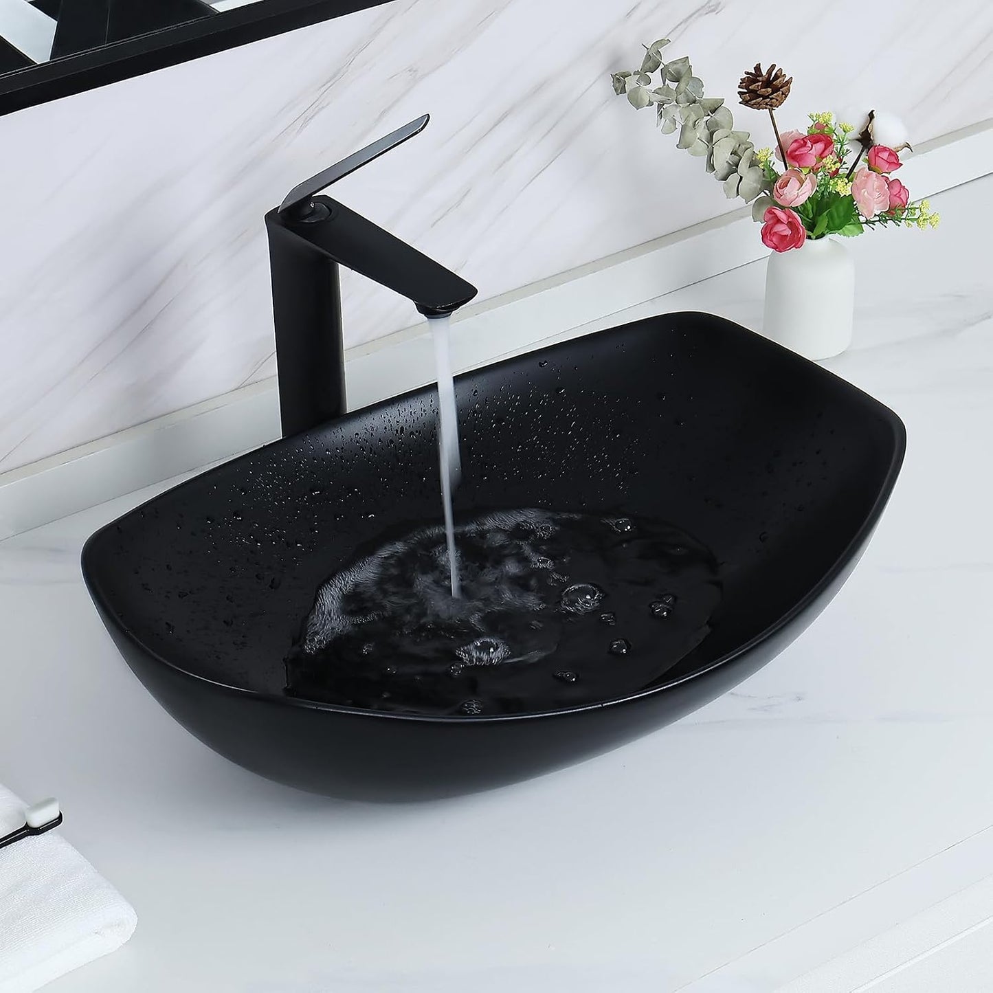 Fregadero baño ovalado 22x15.7pulg negro mate