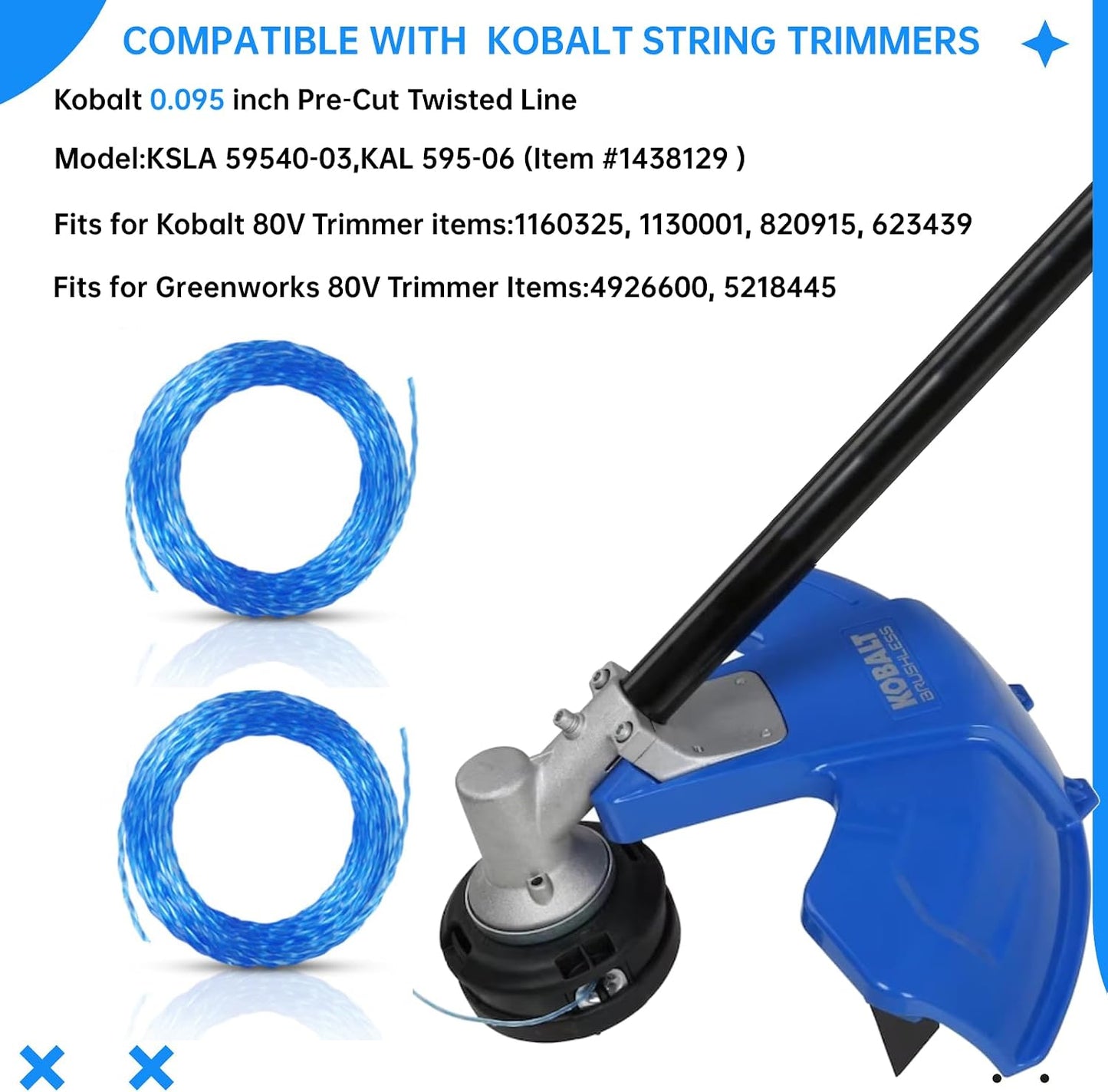 Línea torcida precortada 0.095pulg comp Kobalt 80V