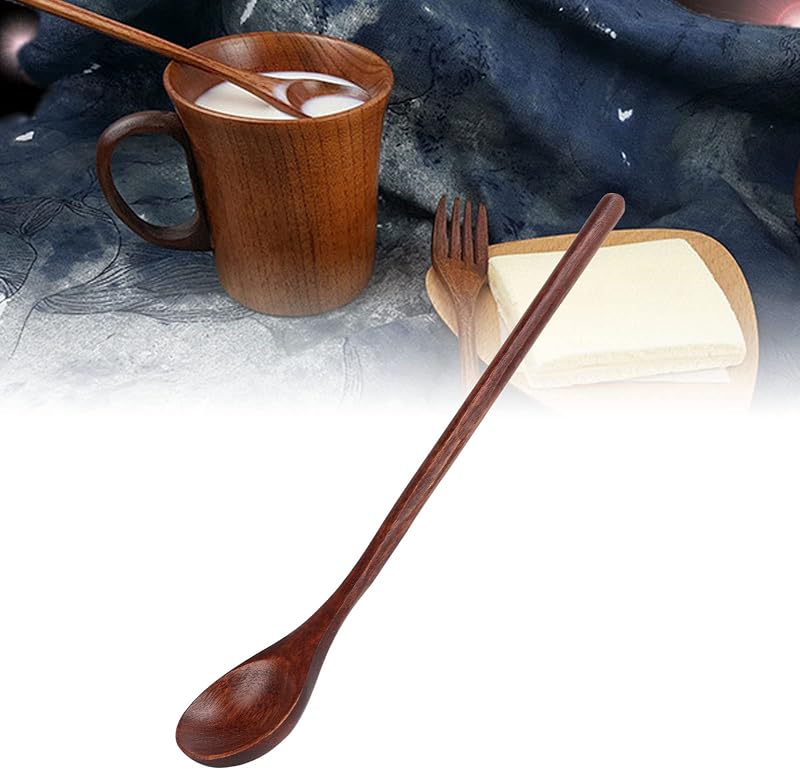8 Cucharas de madera para café con mango largo