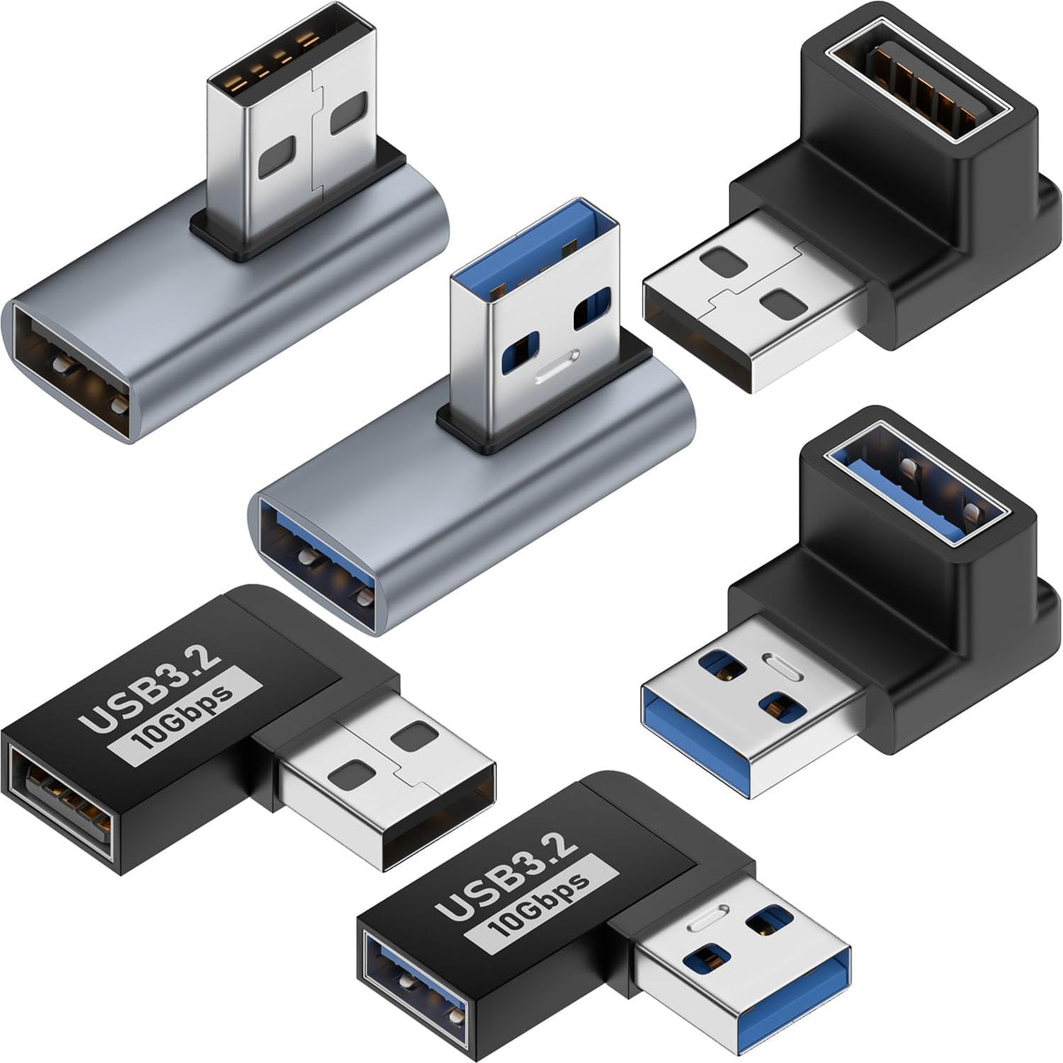 6 Pzas Adaptador USB 3.1 Macho a Hembra 10 Gbps 90 Grados