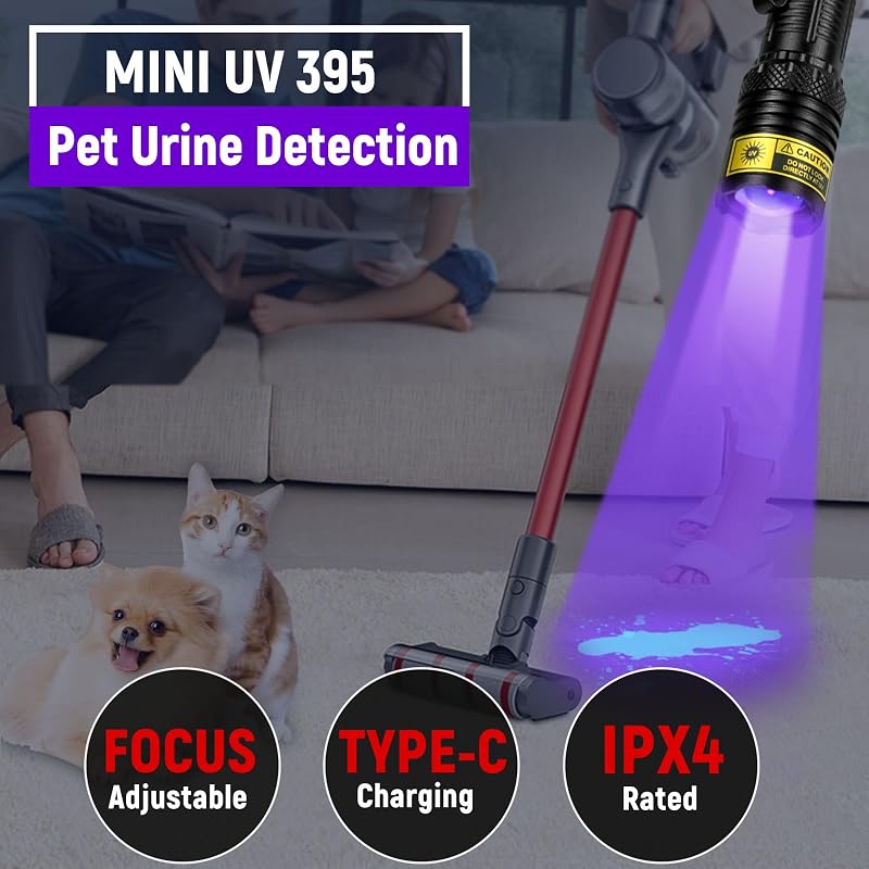 Linterna UV LED recargable para manchas orina y escorpiones