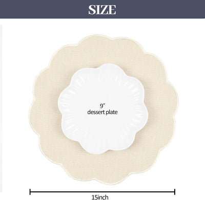 Set 6 Manteles Redondos Lino Sintético Impermeables Beige
