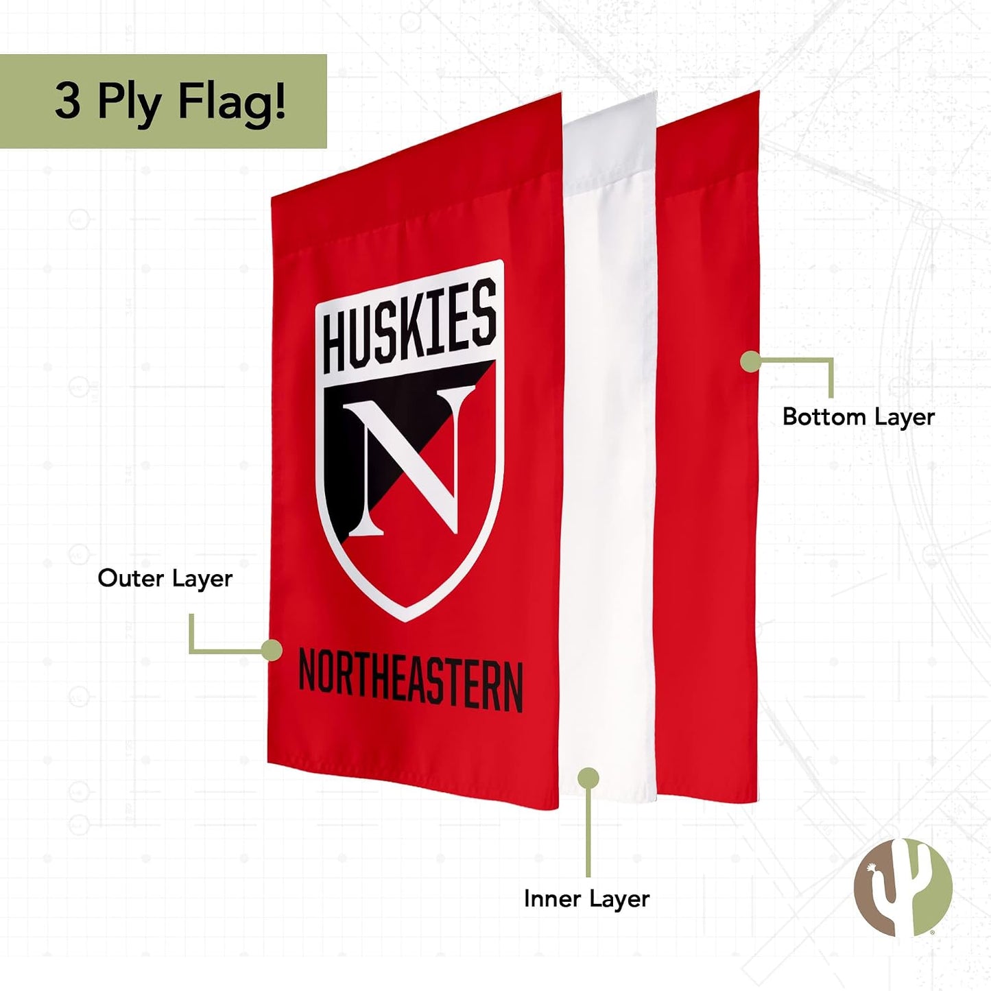 Bandera jardín Universidad Noreste Huskies 100% poliéster