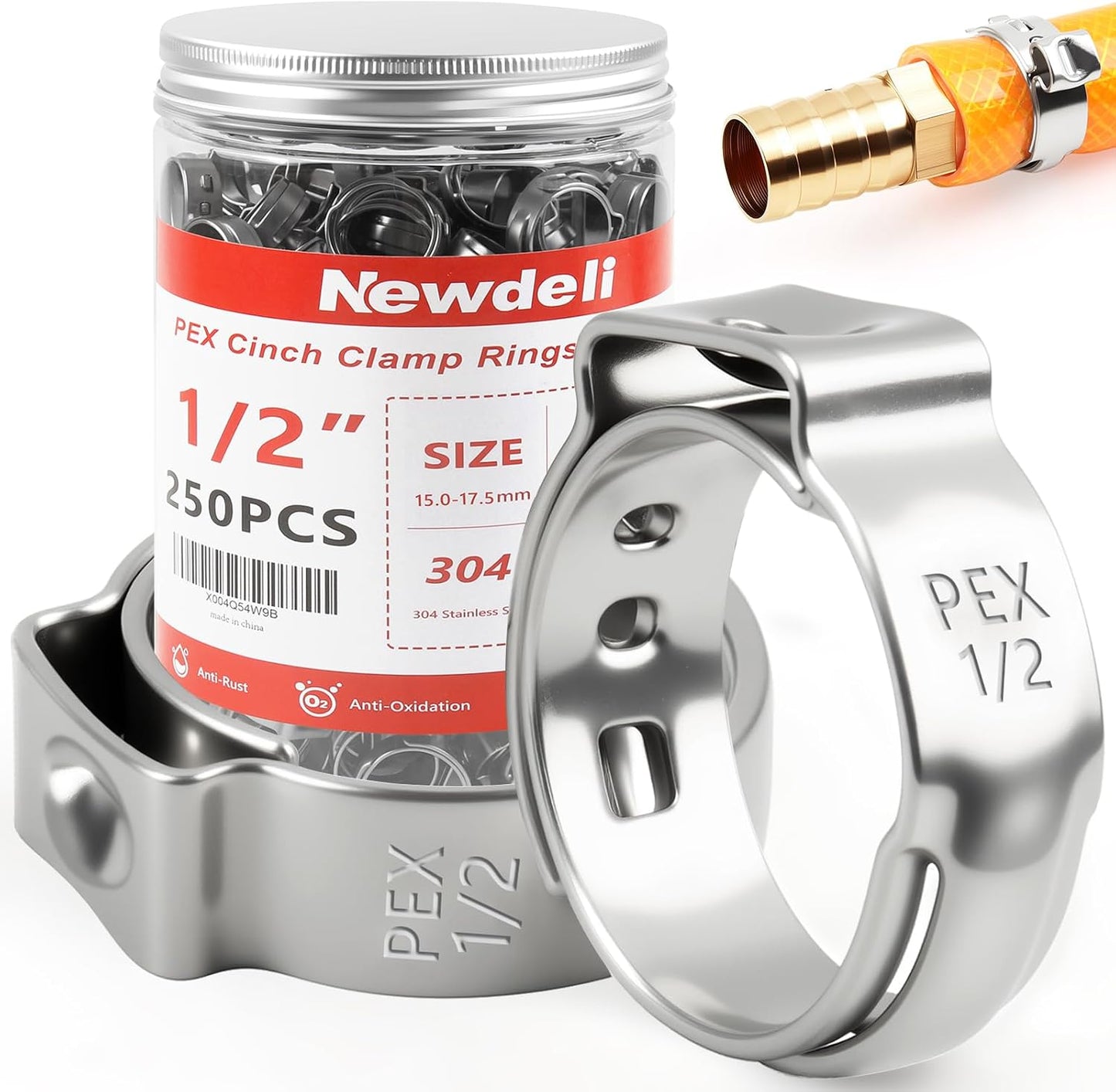 250 Pzas Anillos Crimpado PEX 1/2pulg Acero Inox