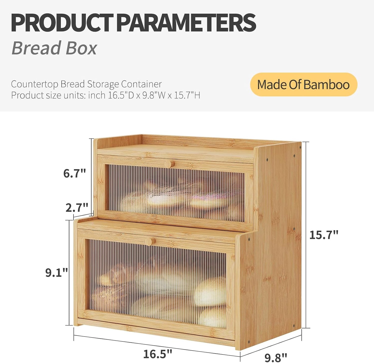 Panera bambú doble capa soporte pan encimera cocina